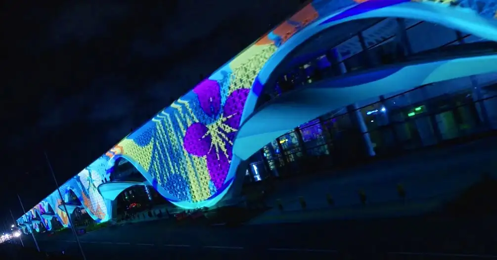 Large-scale facade projection in the Maldives